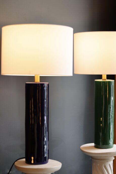 dealeuse-boutique-decoration-vintage-ancien-paris-lampe-ceramique-verte-bleu-abatjour-blanc