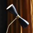 Lampadaire pied boule en laiton, abat jour diabolo